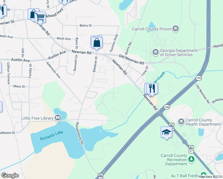 map of restaurants, bars, coffee shops, grocery stores, and more near 105 Lane Drive in Carrollton