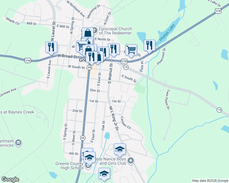 map of restaurants, bars, coffee shops, grocery stores, and more near 406 South Walnut Street in Greensboro