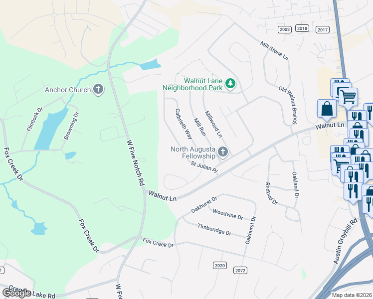 map of restaurants, bars, coffee shops, grocery stores, and more near 325 Saint Julian Place in North Augusta