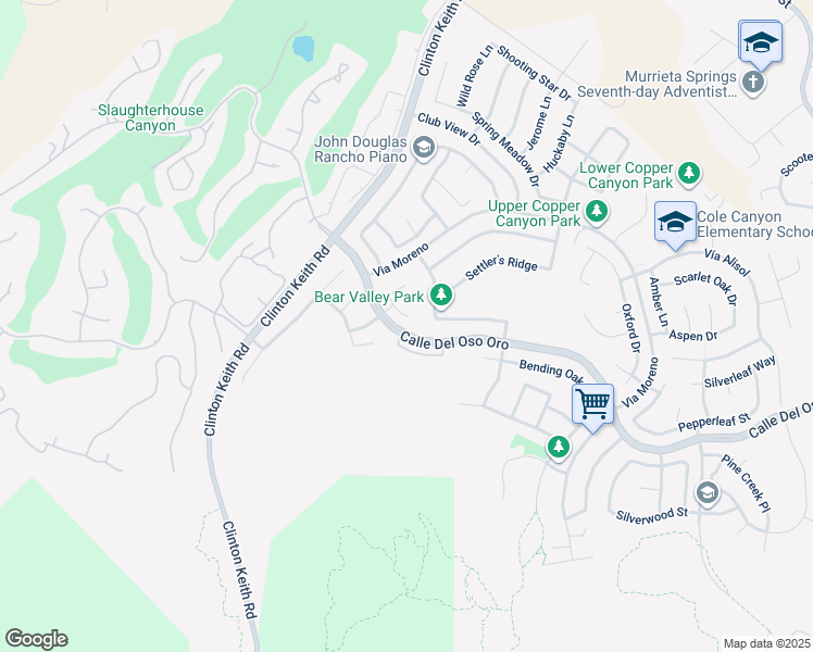 map of restaurants, bars, coffee shops, grocery stores, and more near 23381 White Oak Lane in Murrieta