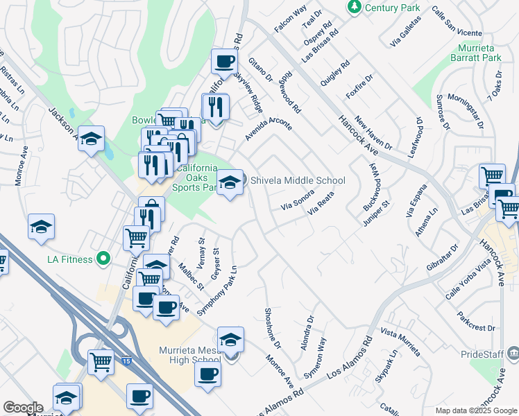 map of restaurants, bars, coffee shops, grocery stores, and more near 24588 Lincoln Avenue in Murrieta