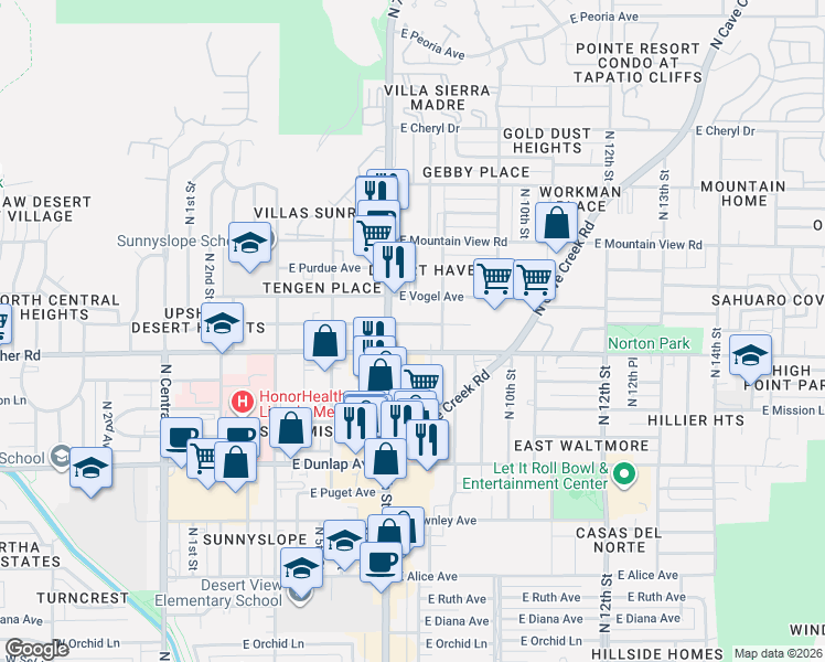 map of restaurants, bars, coffee shops, grocery stores, and more near in Phoenix