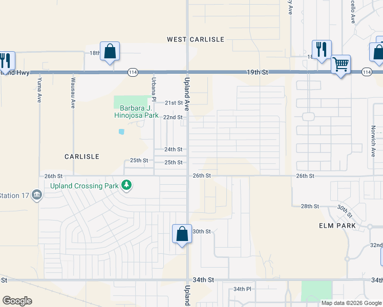 map of restaurants, bars, coffee shops, grocery stores, and more near 7300 25th Street in Lubbock