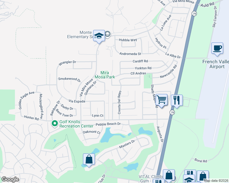 map of restaurants, bars, coffee shops, grocery stores, and more near 37793 Cresta Del Reyo in Murrieta