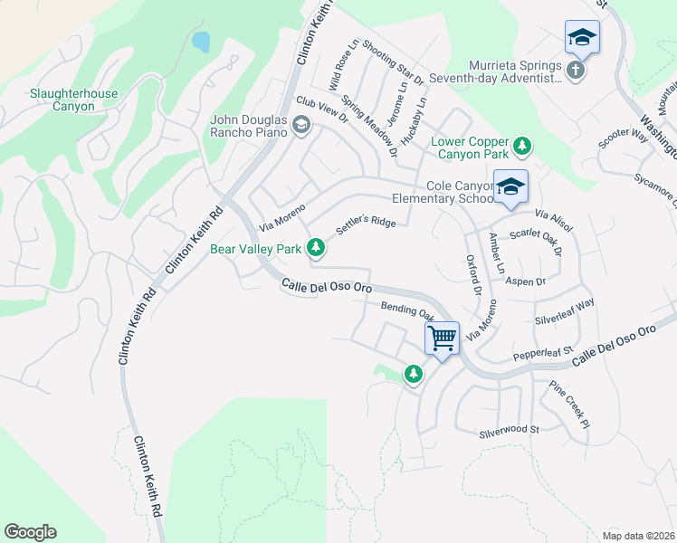 map of restaurants, bars, coffee shops, grocery stores, and more near 23468 Bending Oak Court in Murrieta