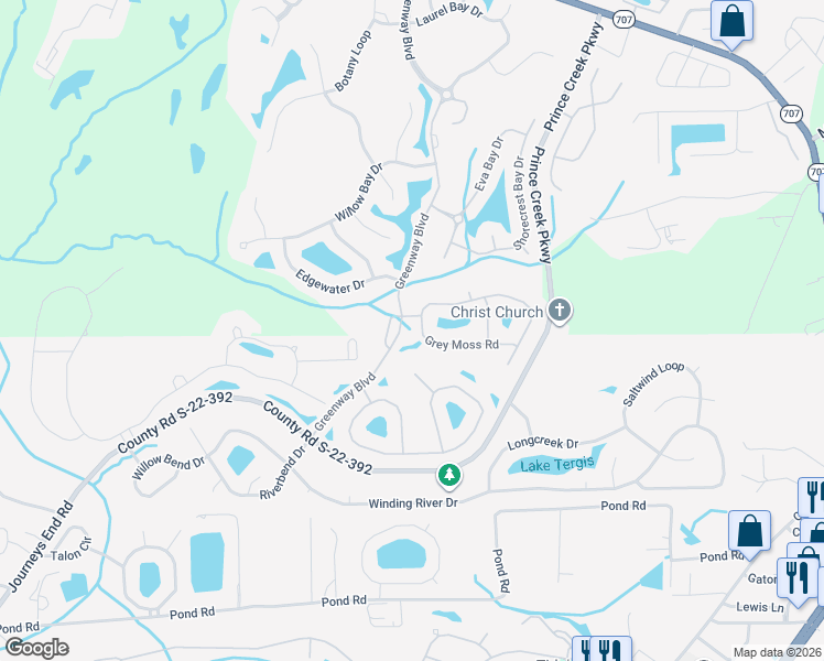 map of restaurants, bars, coffee shops, grocery stores, and more near 8 Grey Moss Road in Murrells Inlet