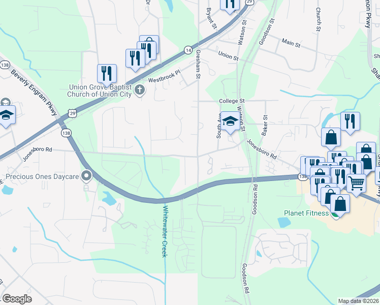 map of restaurants, bars, coffee shops, grocery stores, and more near 5110 Jonesboro Road in Union City