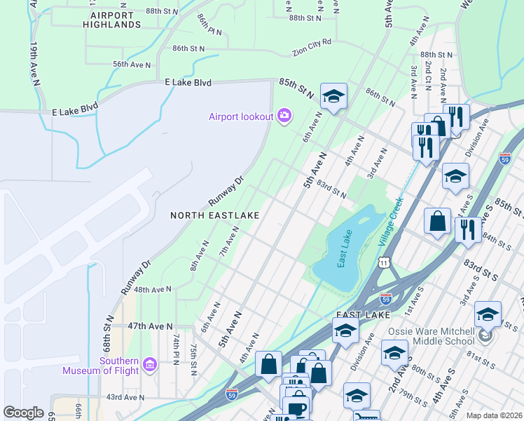 map of restaurants, bars, coffee shops, grocery stores, and more near 8110 6th Avenue North in Birmingham