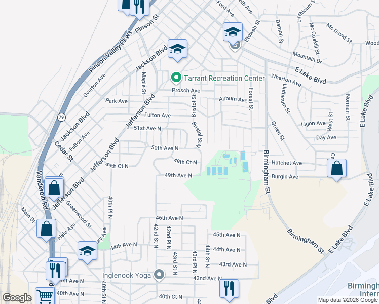 map of restaurants, bars, coffee shops, grocery stores, and more near 4326 49th Court North in Birmingham