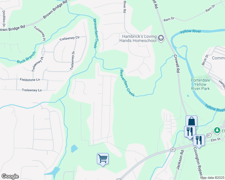 map of restaurants, bars, coffee shops, grocery stores, and more near 195 Heaton Place Trail in Covington