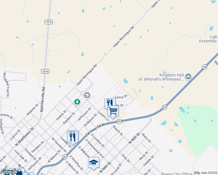 map of restaurants, bars, coffee shops, grocery stores, and more near 1602 Jefferson Street in Bowie