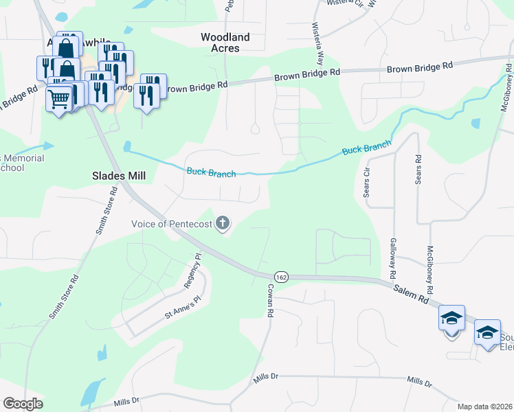map of restaurants, bars, coffee shops, grocery stores, and more near 160 Oak View Drive in Covington