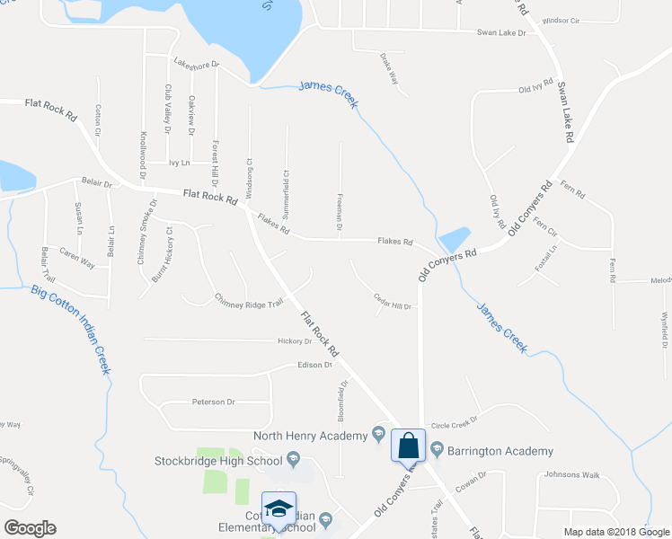 map of restaurants, bars, coffee shops, grocery stores, and more near 85 Cedar Hill Drive in Stockbridge