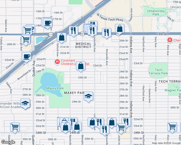 map of restaurants, bars, coffee shops, grocery stores, and more near 3708 25th Street in Lubbock