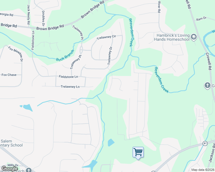 map of restaurants, bars, coffee shops, grocery stores, and more near 70 Cliff View Drive in Covington