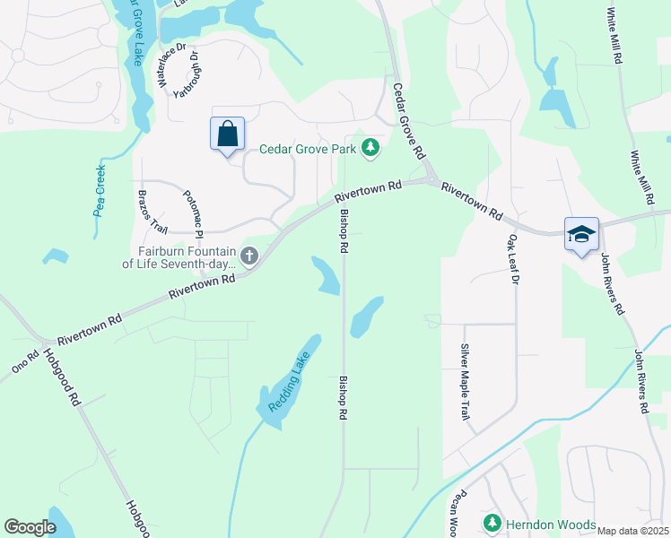 map of restaurants, bars, coffee shops, grocery stores, and more near 6711 Bishop Road in Fairburn