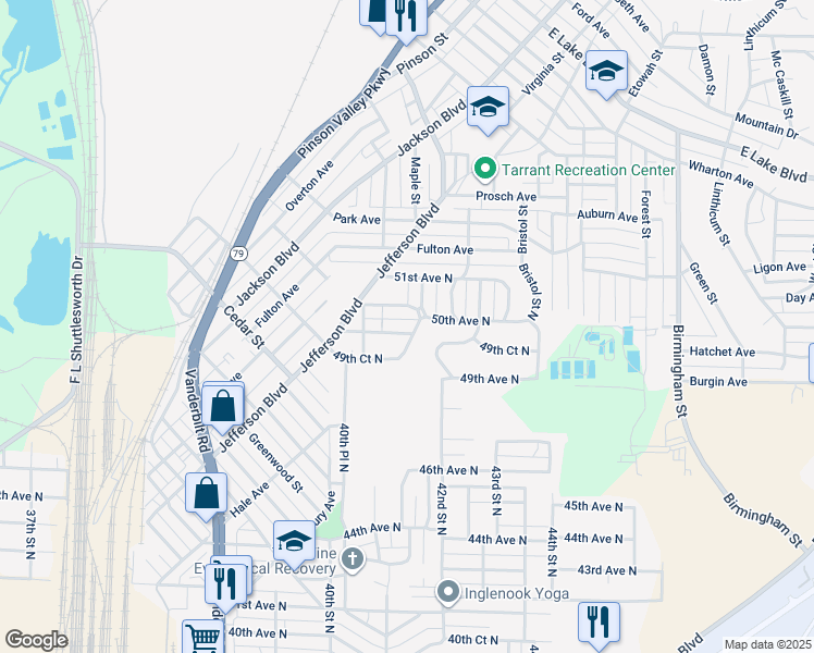 map of restaurants, bars, coffee shops, grocery stores, and more near 4124 49th Court North in Birmingham