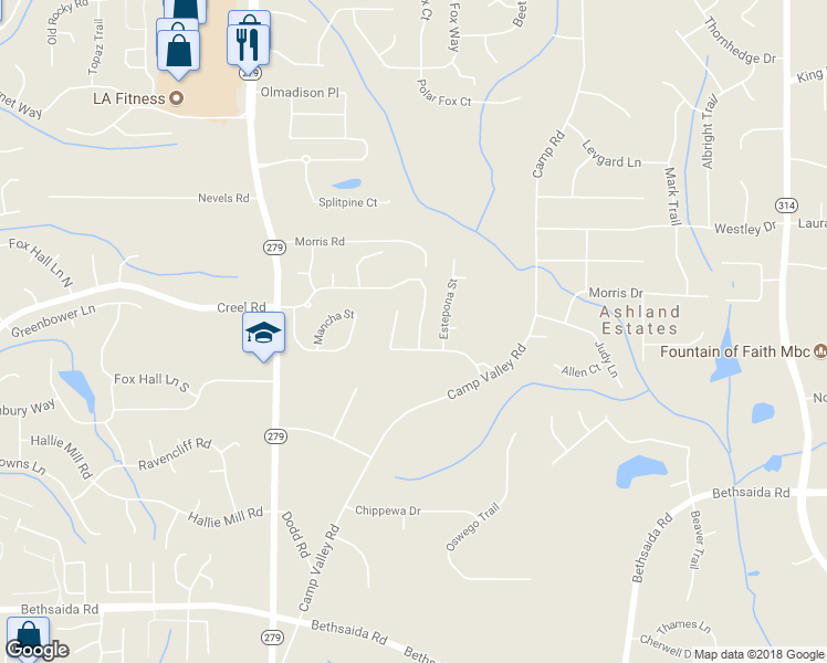 map of restaurants, bars, coffee shops, grocery stores, and more near 2216 Creel Road in Atlanta