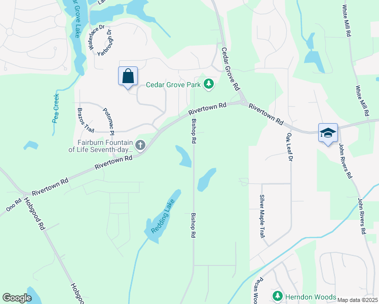 map of restaurants, bars, coffee shops, grocery stores, and more near 6711 Bishop Road in Fairburn
