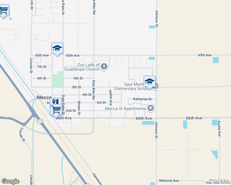 map of restaurants, bars, coffee shops, grocery stores, and more near 91670 4th Street in Mecca