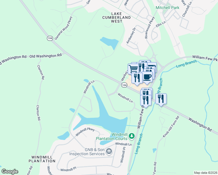 map of restaurants, bars, coffee shops, grocery stores, and more near 999 Windmill Drive in Evans