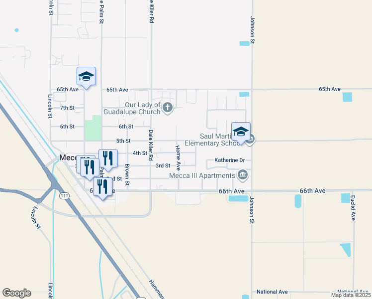 map of restaurants, bars, coffee shops, grocery stores, and more near 91670 4th Street in Mecca