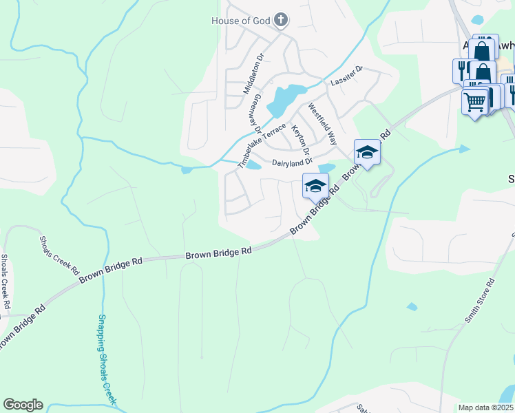 map of restaurants, bars, coffee shops, grocery stores, and more near 75 Franklin Way in Covington