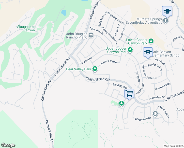 map of restaurants, bars, coffee shops, grocery stores, and more near 23343 Holly Drive in Murrieta