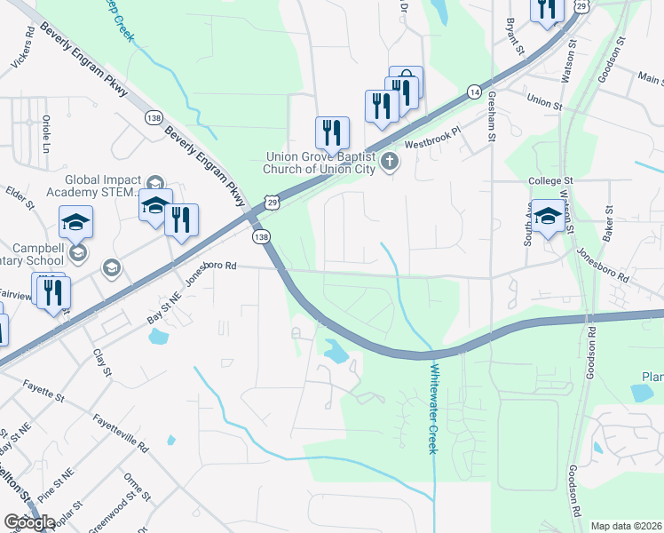 map of restaurants, bars, coffee shops, grocery stores, and more near 4603 Rolling Brook Court in Union City