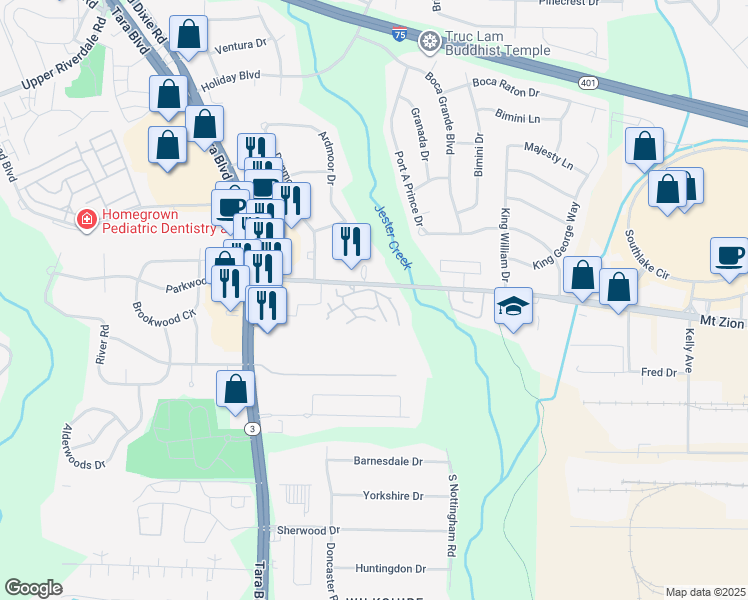 map of restaurants, bars, coffee shops, grocery stores, and more near 750 Mount Zion Road in Jonesboro