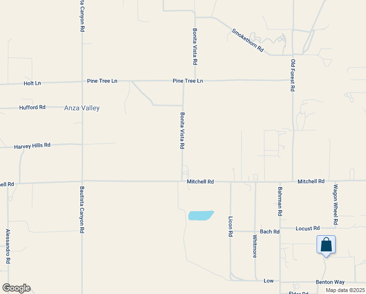 map of restaurants, bars, coffee shops, grocery stores, and more near Bonita Vista Road in Anza