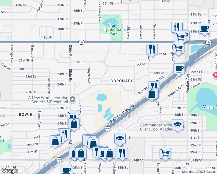 map of restaurants, bars, coffee shops, grocery stores, and more near in Lubbock