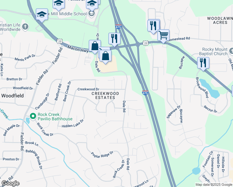map of restaurants, bars, coffee shops, grocery stores, and more near 6672 Branch Drive in Rex