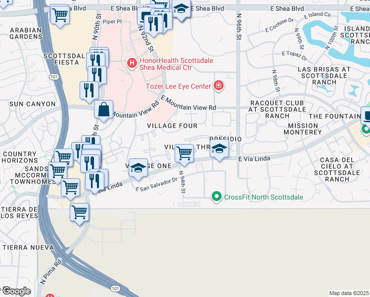 map of restaurants, bars, coffee shops, grocery stores, and more near 9450 North 94th Place in Scottsdale