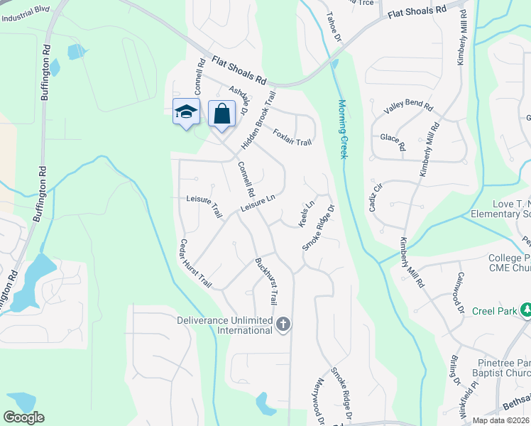 map of restaurants, bars, coffee shops, grocery stores, and more near 6440 Connell Road in Atlanta