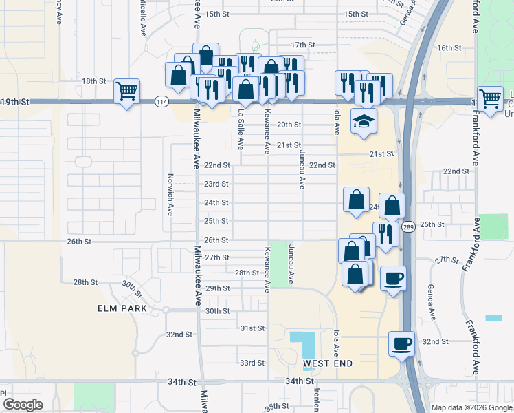 map of restaurants, bars, coffee shops, grocery stores, and more near 6303 23rd Street in Lubbock