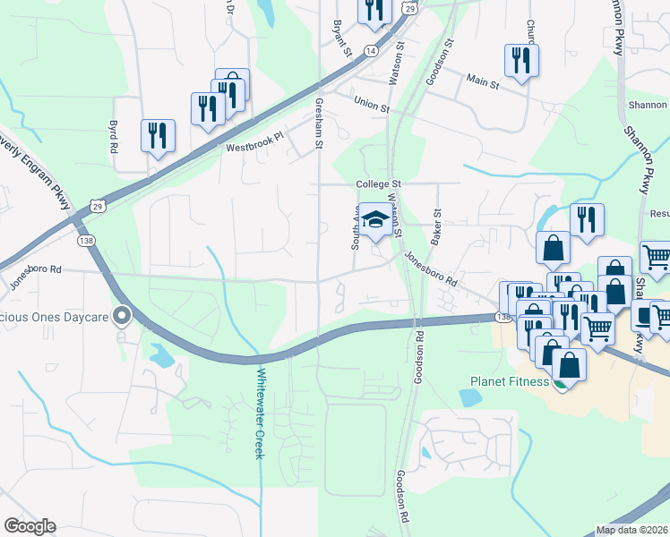 map of restaurants, bars, coffee shops, grocery stores, and more near 5069 Jonesboro Road in Union City