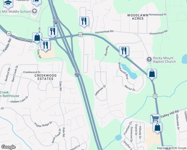 map of restaurants, bars, coffee shops, grocery stores, and more near 6665 Chesepeake Trail in Rex