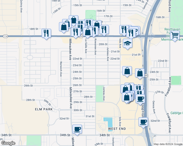 map of restaurants, bars, coffee shops, grocery stores, and more near 6303 23rd Street in Lubbock