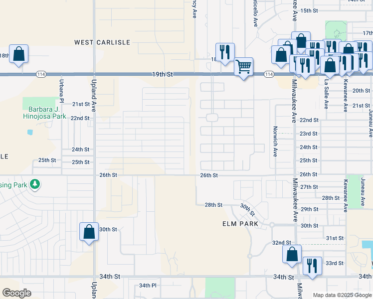 map of restaurants, bars, coffee shops, grocery stores, and more near 6953 23rd Street in Lubbock