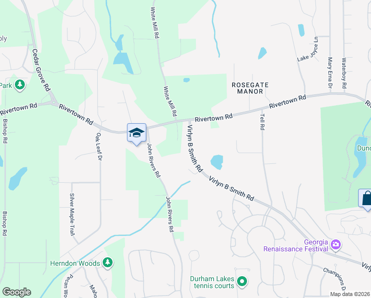 map of restaurants, bars, coffee shops, grocery stores, and more near 6785 Virlyn B Smith Road in Fairburn