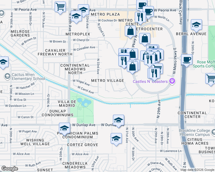 map of restaurants, bars, coffee shops, grocery stores, and more near 9410 North 31st Avenue in Phoenix