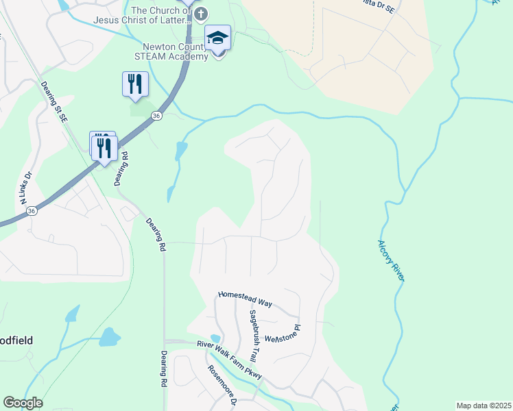 map of restaurants, bars, coffee shops, grocery stores, and more near 55 Vintage Drive in Covington