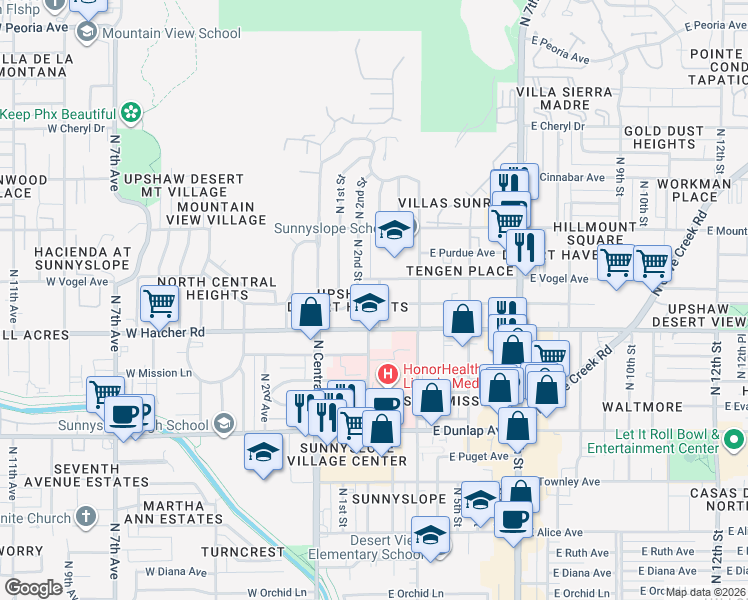 map of restaurants, bars, coffee shops, grocery stores, and more near 201 East Vogel Avenue in Phoenix
