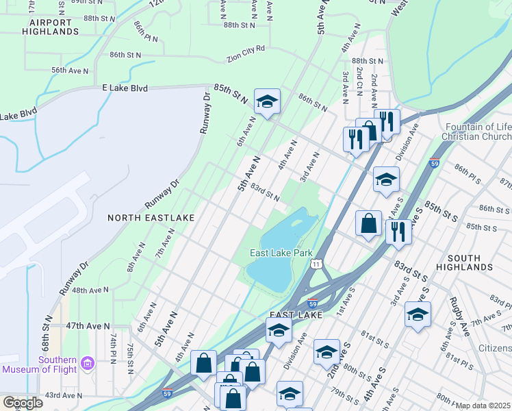 map of restaurants, bars, coffee shops, grocery stores, and more near 8224 4th Avenue North in Birmingham