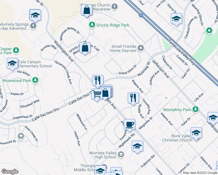 map of restaurants, bars, coffee shops, grocery stores, and more near 41702 Grand View Drive in Murrieta