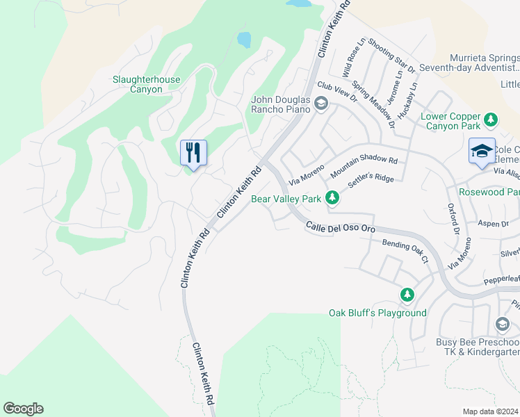 map of restaurants, bars, coffee shops, grocery stores, and more near 37639 Botanica Place in Murrieta