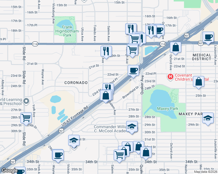 map of restaurants, bars, coffee shops, grocery stores, and more near 4501-4519 23rd Street in Lubbock