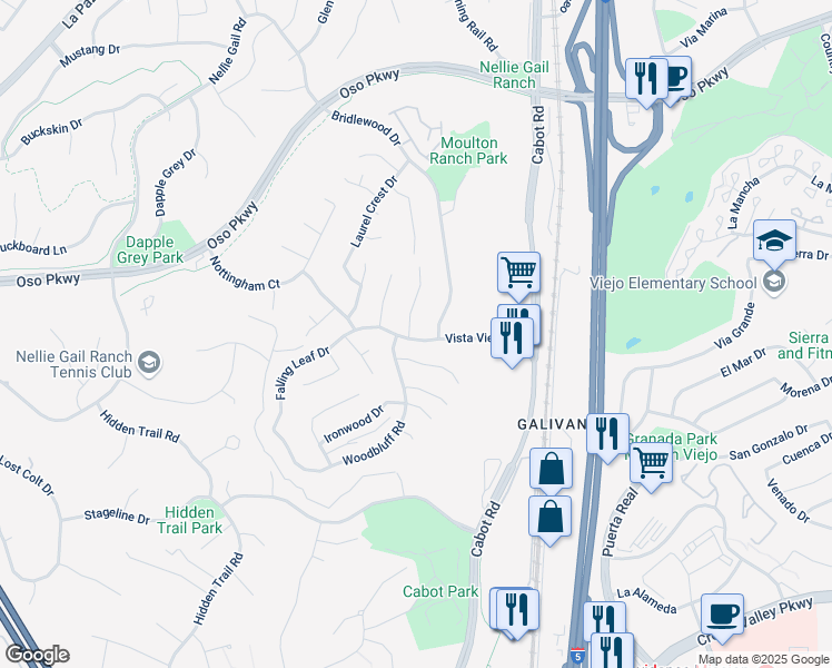 map of restaurants, bars, coffee shops, grocery stores, and more near 26872 Anadale Drive in Laguna Hills