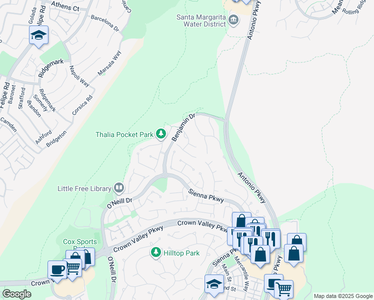 map of restaurants, bars, coffee shops, grocery stores, and more near 15 Pleasanton Lane in Ladera Ranch